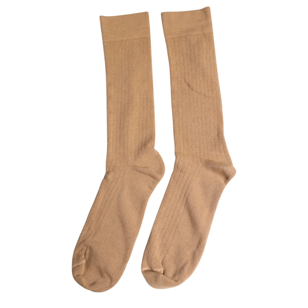 Dolce & Gabbana Brown Solid Cotton Mid Calf Men Socks - L - Crew Socks