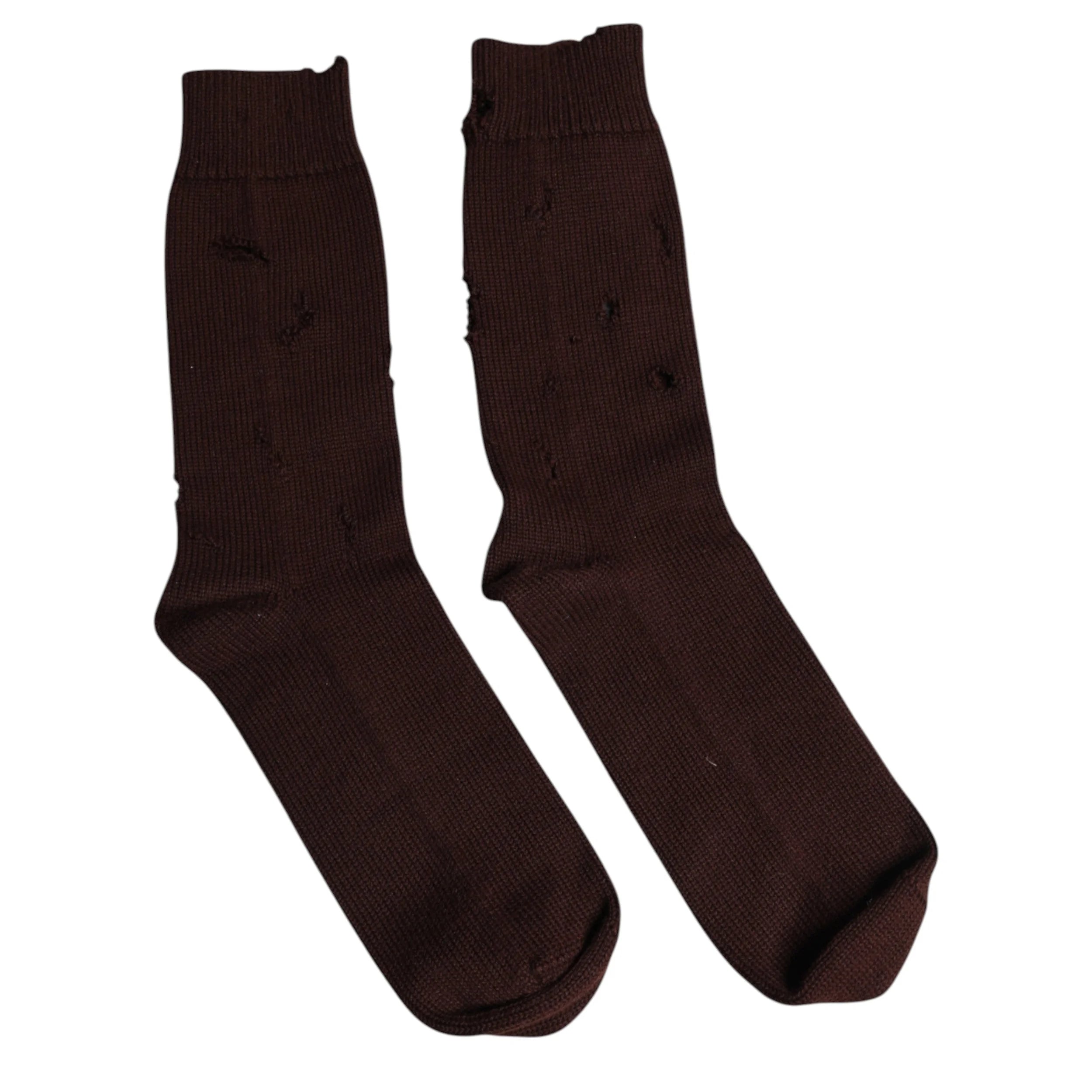 Dolce & Gabbana Brown Solid Cotton Stretch Mid Calf Socks - L - Crew Socks