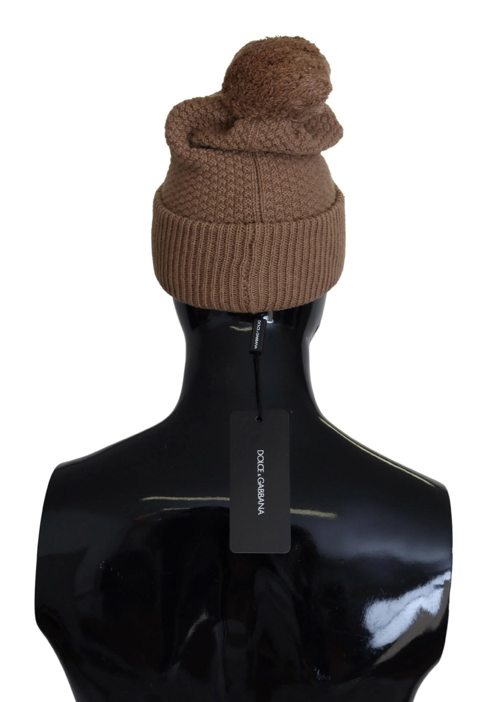 Dolce & Gabbana Brown Solid Knitted Fur Ball Winter Beanie Hat - Beanies