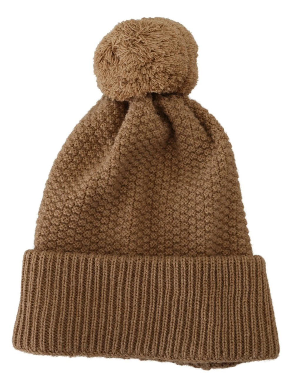 Dolce & Gabbana Brown Solid Knitted Fur Ball Winter Beanie Hat - Beanies