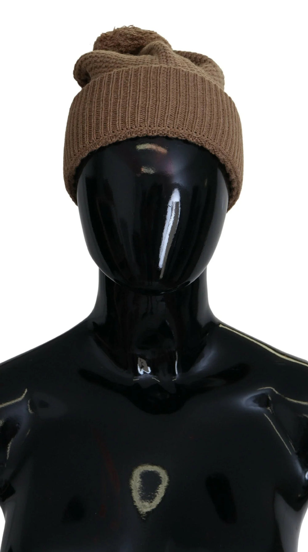 Dolce & Gabbana Brown Solid Knitted Fur Ball Winter Beanie Hat - Beanies