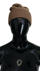 Dolce & Gabbana Brown Solid Knitted Fur Ball Winter Beanie Hat - Beanies