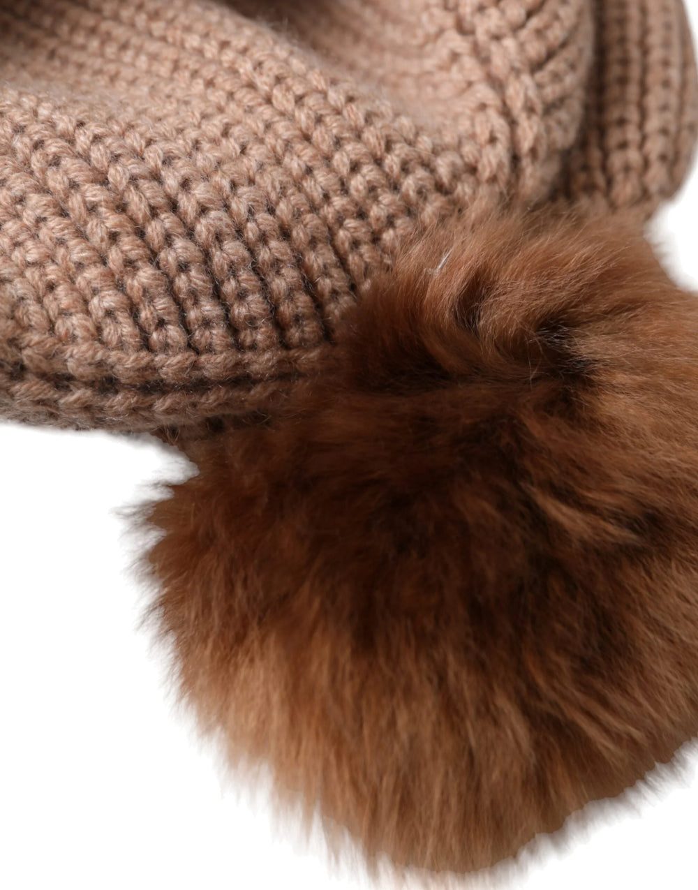 Dolce & Gabbana Brown Solid Knitted Fur Ball Winter Beanie Hat - S - Beanies
