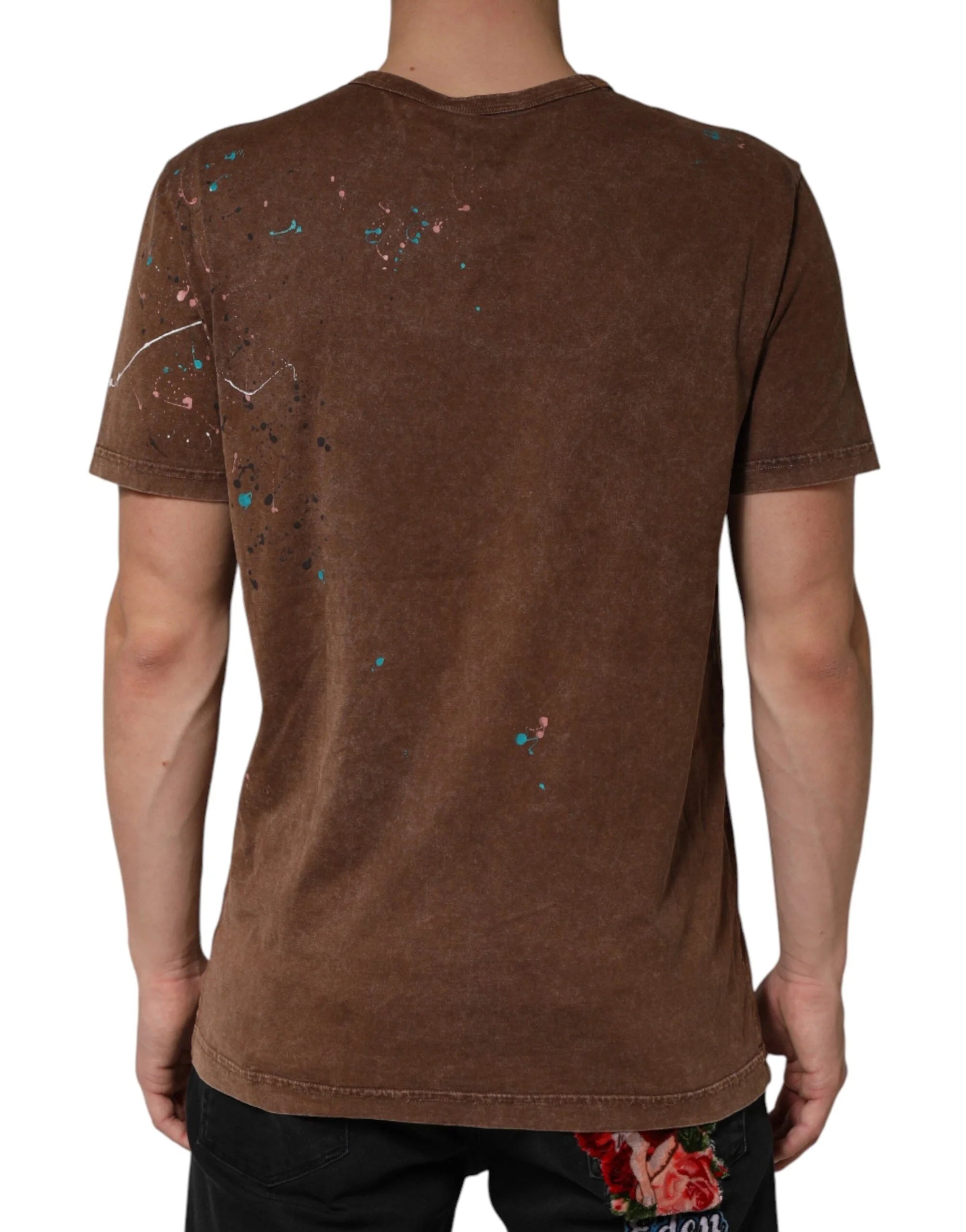 Dolce & Gabbana Brown Splash Color Cotton Crew Neck T-shirt - IT52 | XL
