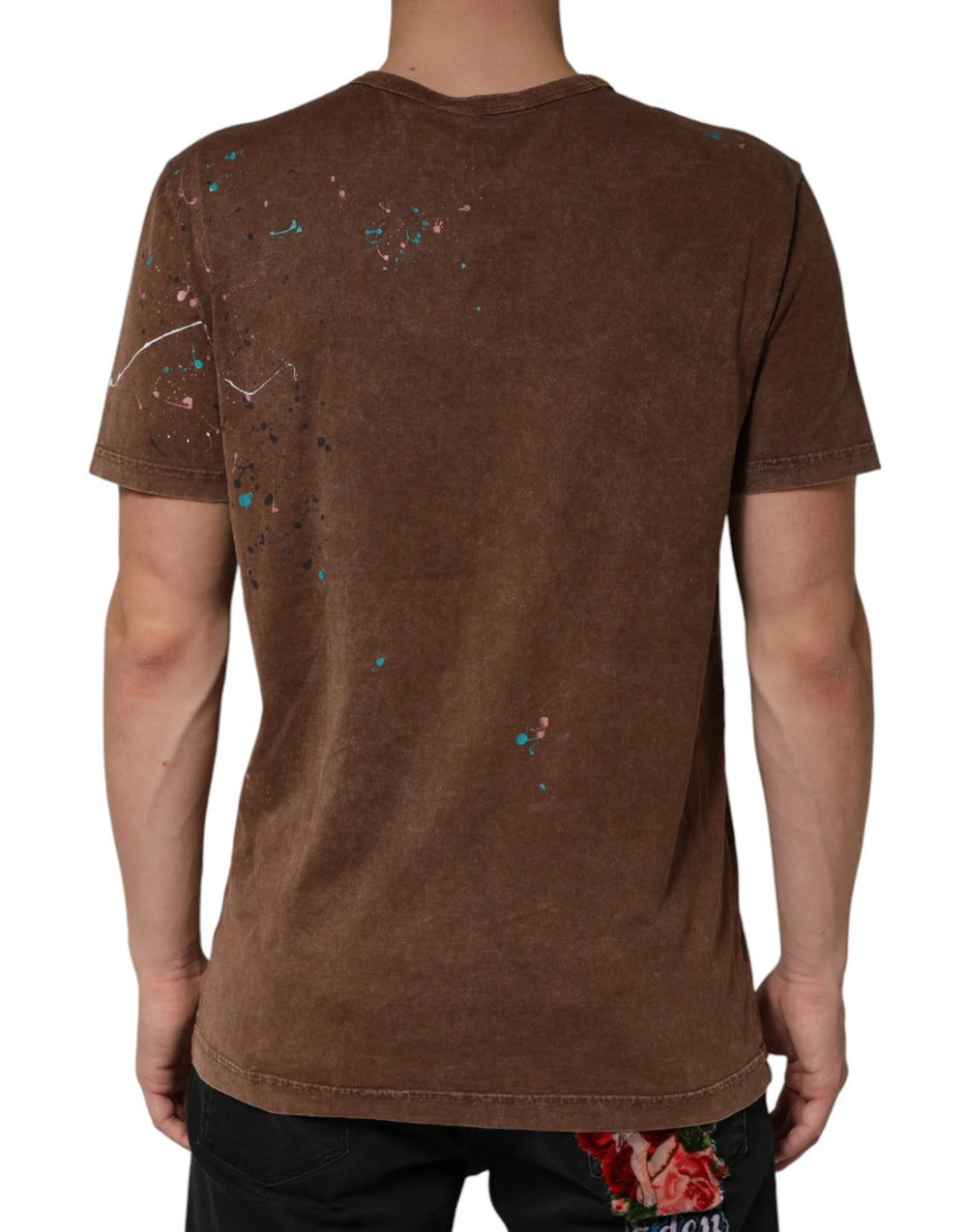Dolce & Gabbana Brown Splash Color Cotton Crew Neck T-shirt - IT52 | XL