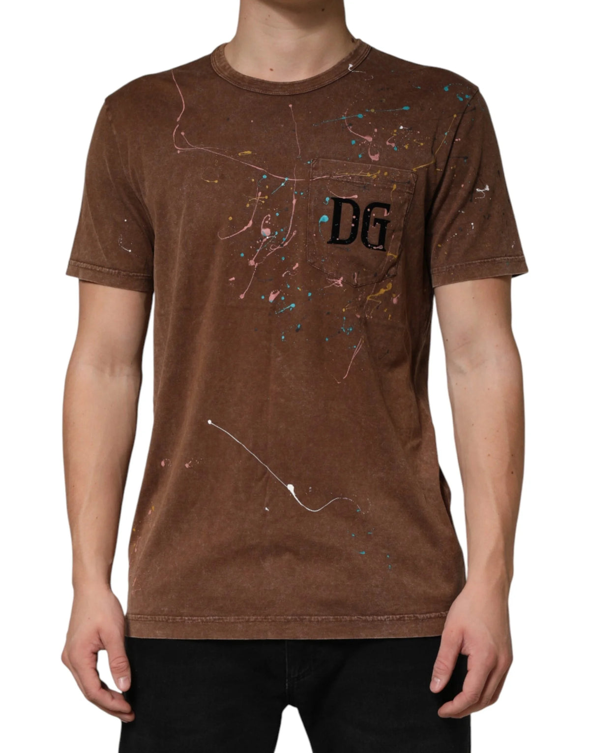 Dolce & Gabbana Brown Splash Color Cotton Crew Neck T-shirt - IT52 | XL