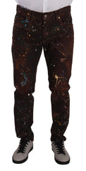 Dolce & Gabbana Brown Splash Color Cotton Regular Denim Jeans - IT52 | XL - Jeans