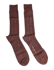 Dolce & Gabbana Brown Stretch Logo Print Mid Calf Socks - L - Crew Socks