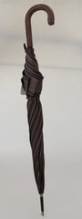 Dolce & Gabbana Brown Striped Leather Handle Collapsible Sartoria Umbrella - Rain Umbrellas