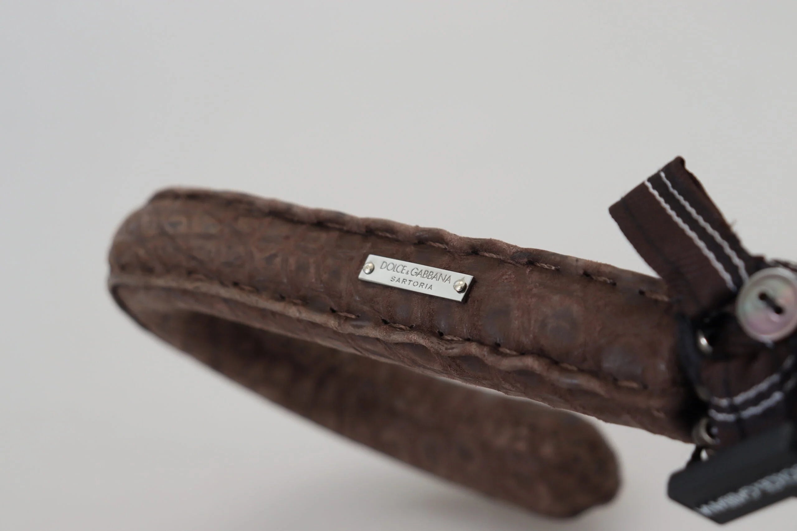 Dolce & Gabbana Brown Striped Leather Handle Collapsible Sartoria Umbrella - Rain Umbrellas