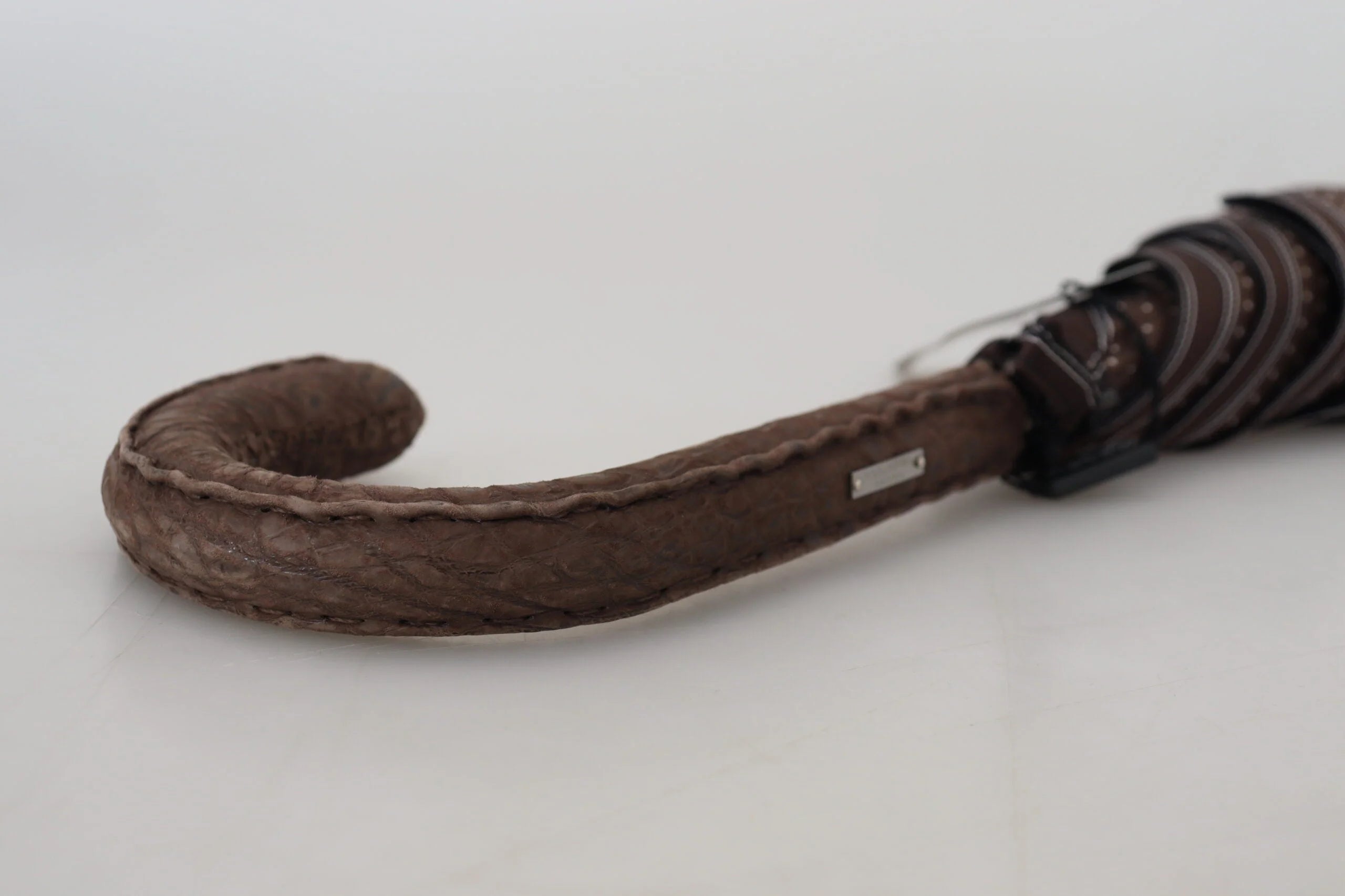 Dolce & Gabbana Brown Striped Leather Handle Collapsible Sartoria Umbrella - Rain Umbrellas