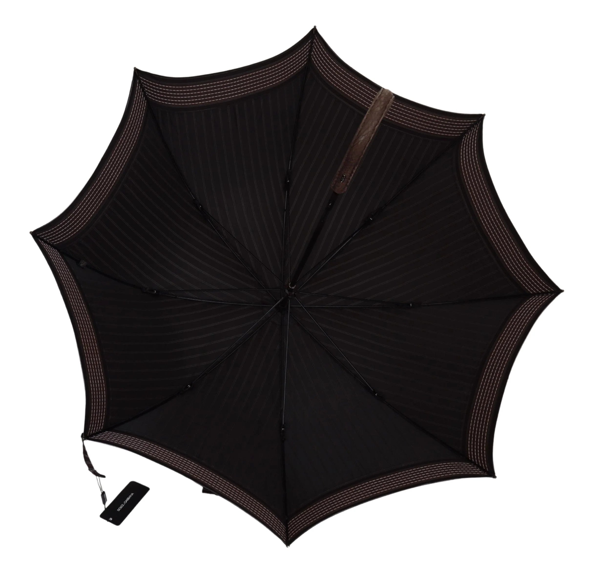 Dolce & Gabbana Brown Striped Leather Handle Collapsible Sartoria Umbrella - Rain Umbrellas