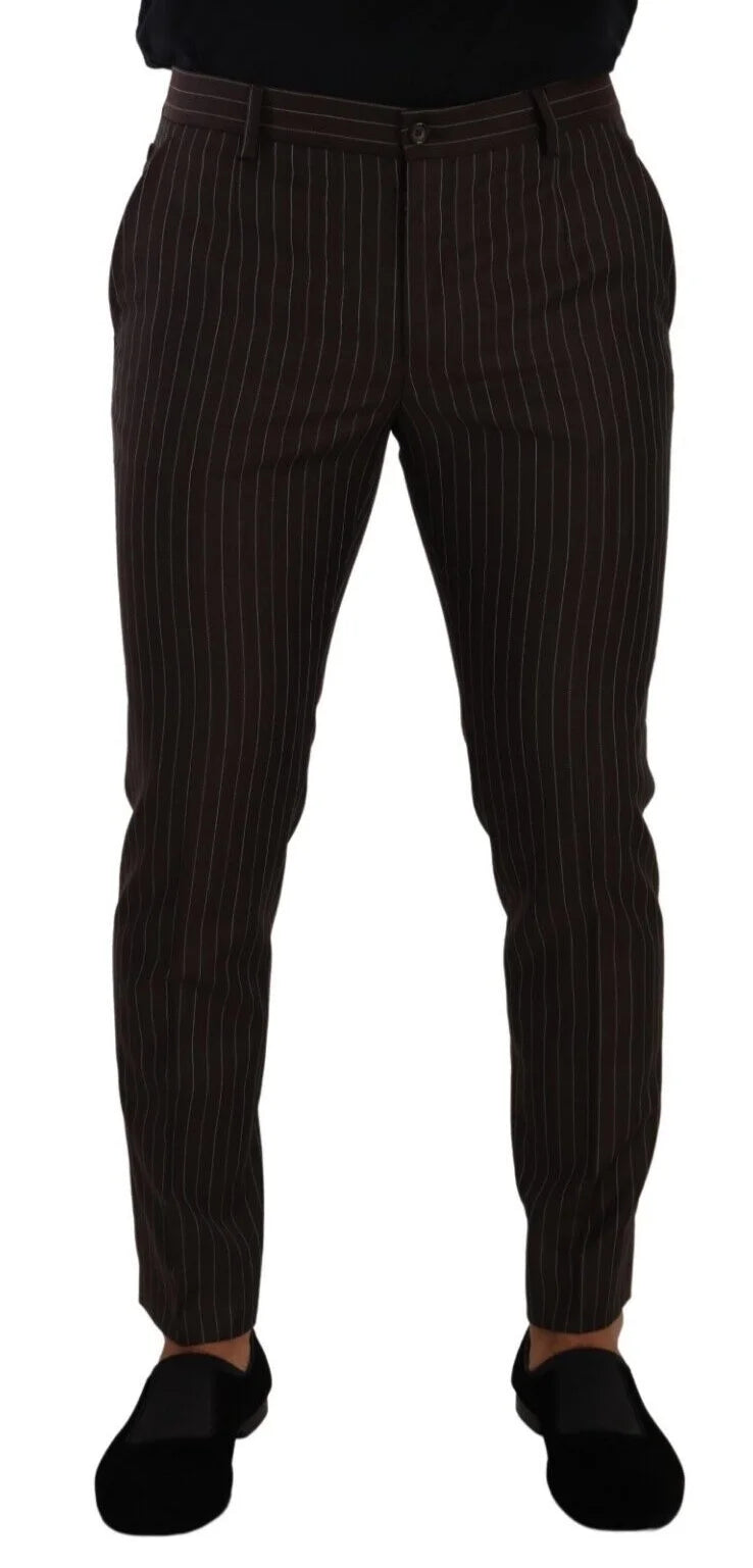 Dolce & Gabbana Brown Striped Wool Formal Trouser Dress Pants - IT48 | M - Trousers