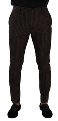 Dolce & Gabbana Brown Striped Wool Formal Trouser Dress Pants - IT48 | M - Trousers
