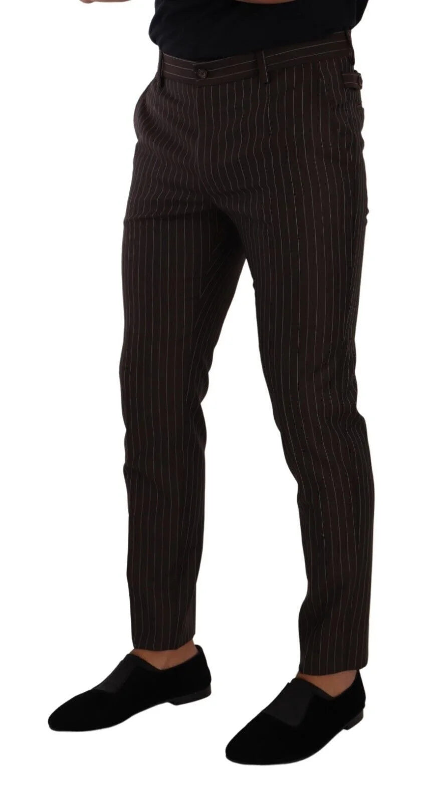 Dolce & Gabbana Brown Striped Wool Formal Trouser Dress Pants - IT48 | M - Trousers