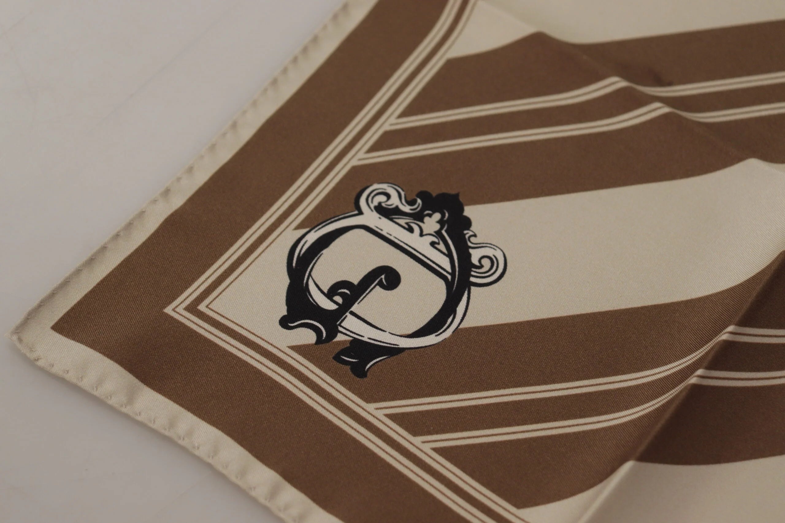 Dolce & Gabbana Brown Stripes DG Logo Square Mens Handkerchief Scarf - Scarves & Shawls