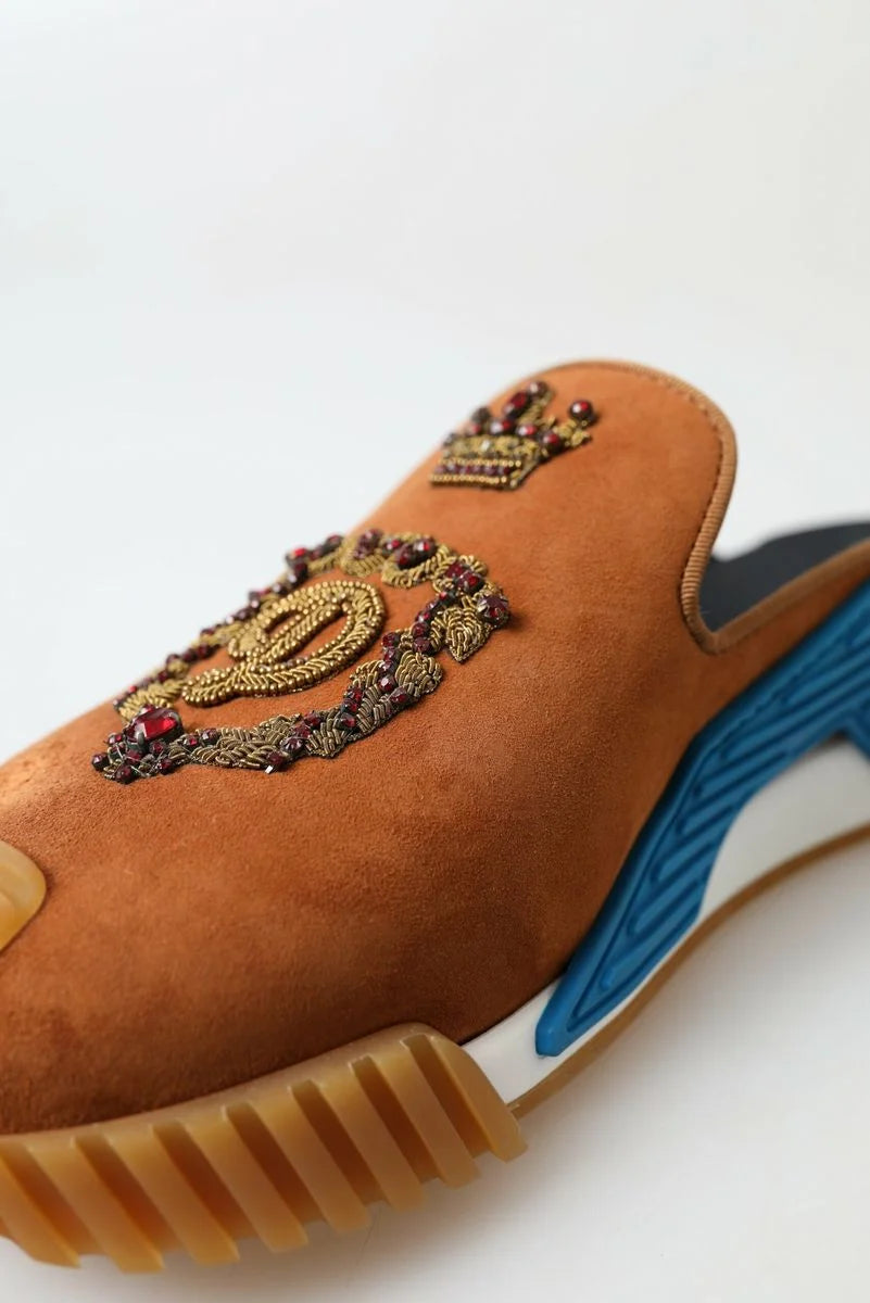 Dolce & Gabbana Brown Suede Crown Logo NS1 Slides Sandals - EU39/US6