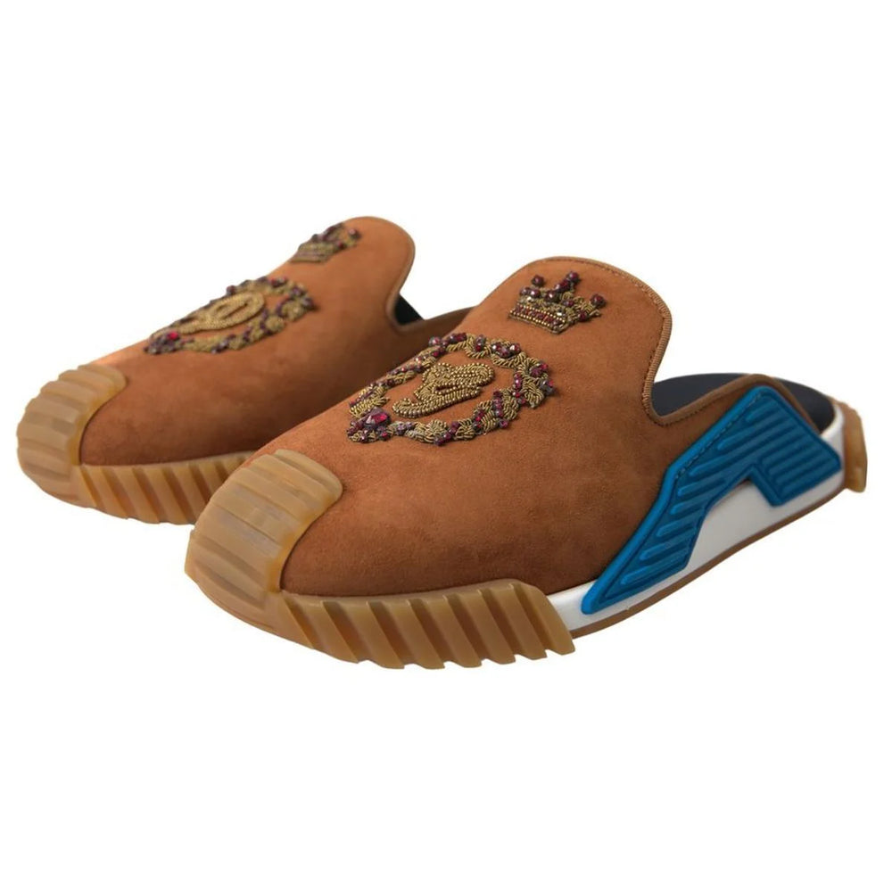 Dolce & Gabbana Brown Suede Crown Logo NS1 Slides Sandals - EU39/US6 - Sandals