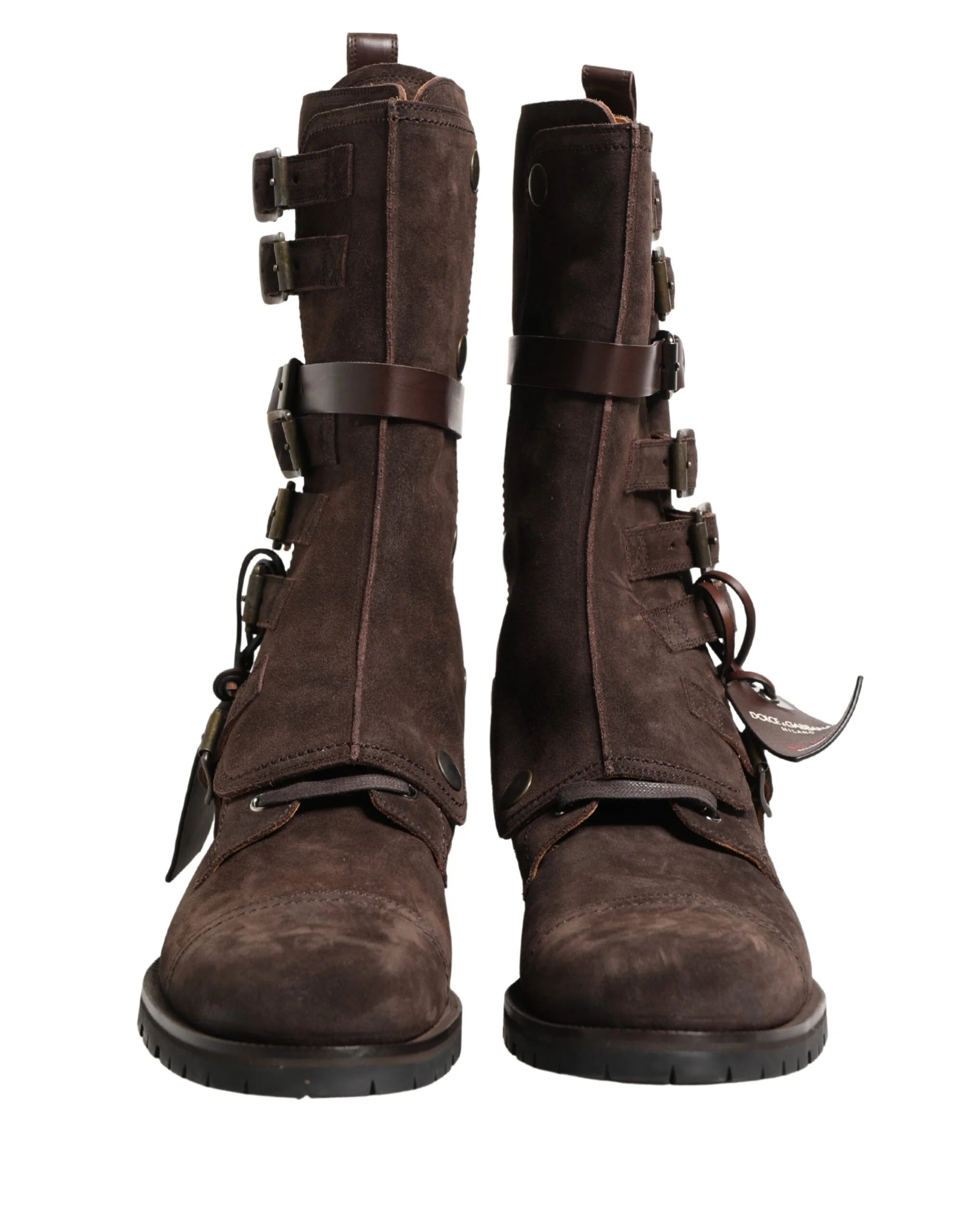Dolce & Gabbana Brown Suede Leather Combat Ankle Boots Shoes