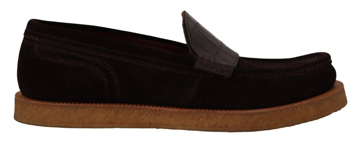 Dolce & Gabbana Brown Suede Leather Slip On Flats Moccasin Shoes - EU44/US11 - Flats
