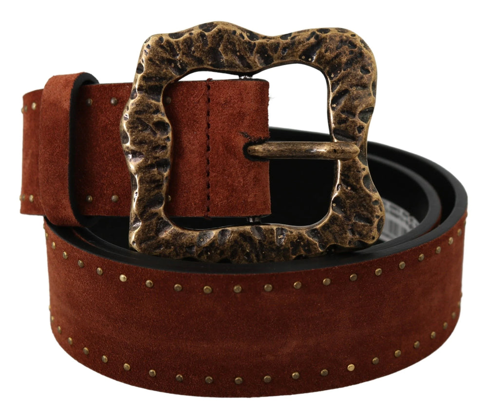 Dolce & Gabbana Brown Suede Leather Studded Baroque Belt - 90 cm / 36 Inches
