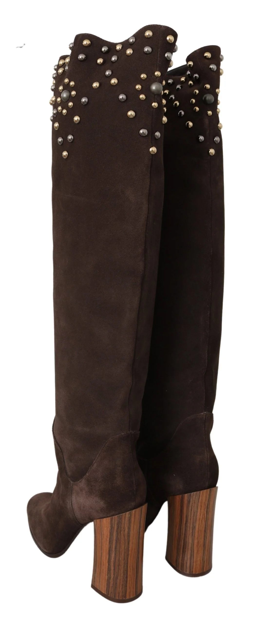 Dolce & Gabbana Brown Suede Studded Knee High Shoes Boots - EU39/US8.5
