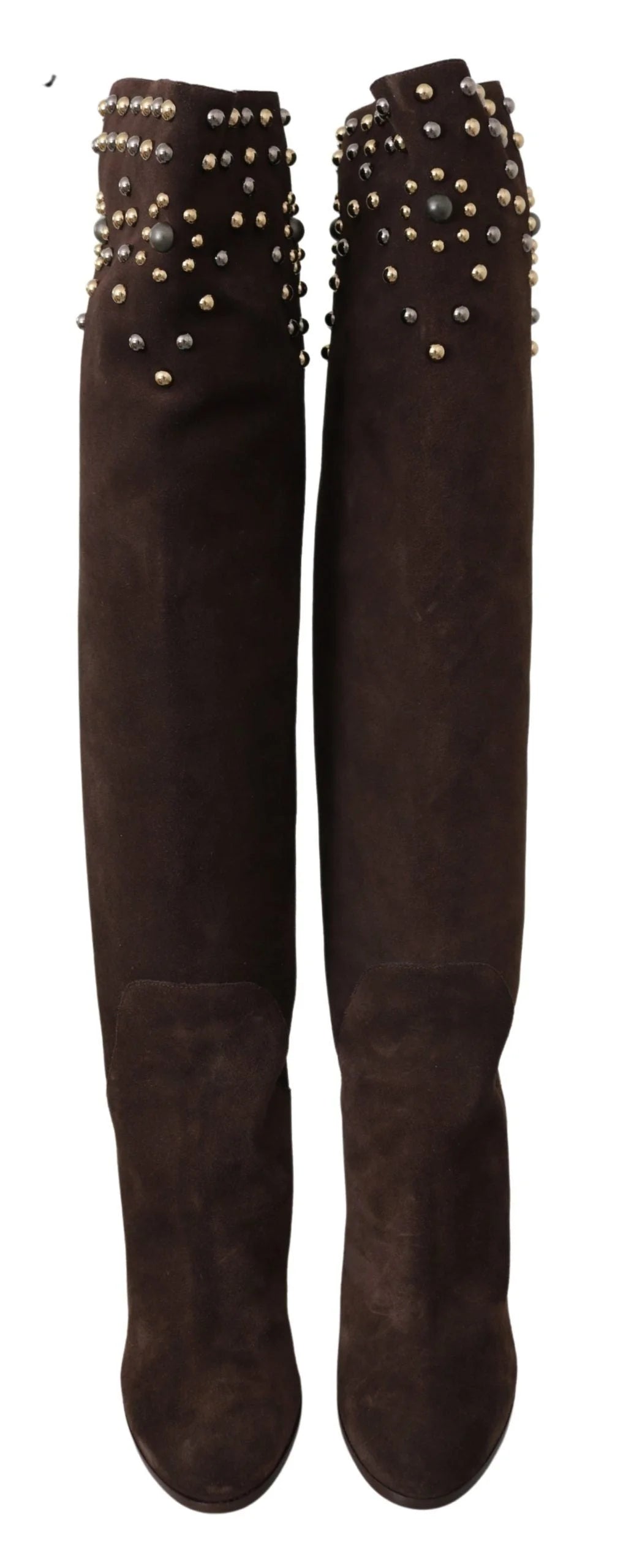 Dolce & Gabbana Brown Suede Studded Knee High Shoes Boots - EU39/US8.5
