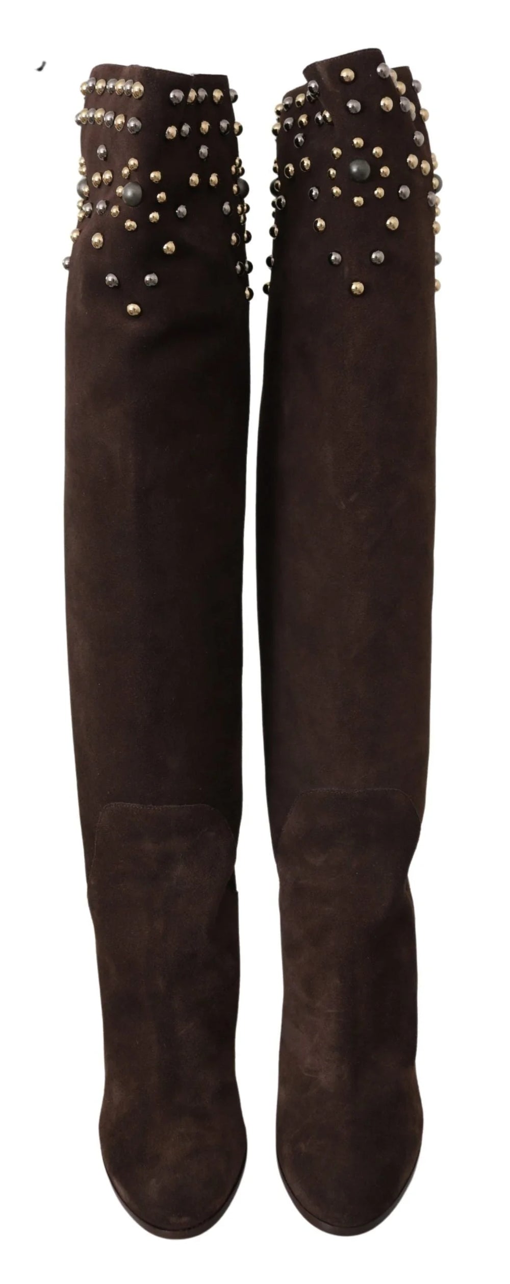 Dolce & Gabbana Brown Suede Studded Knee High Shoes Boots - EU39/US8.5