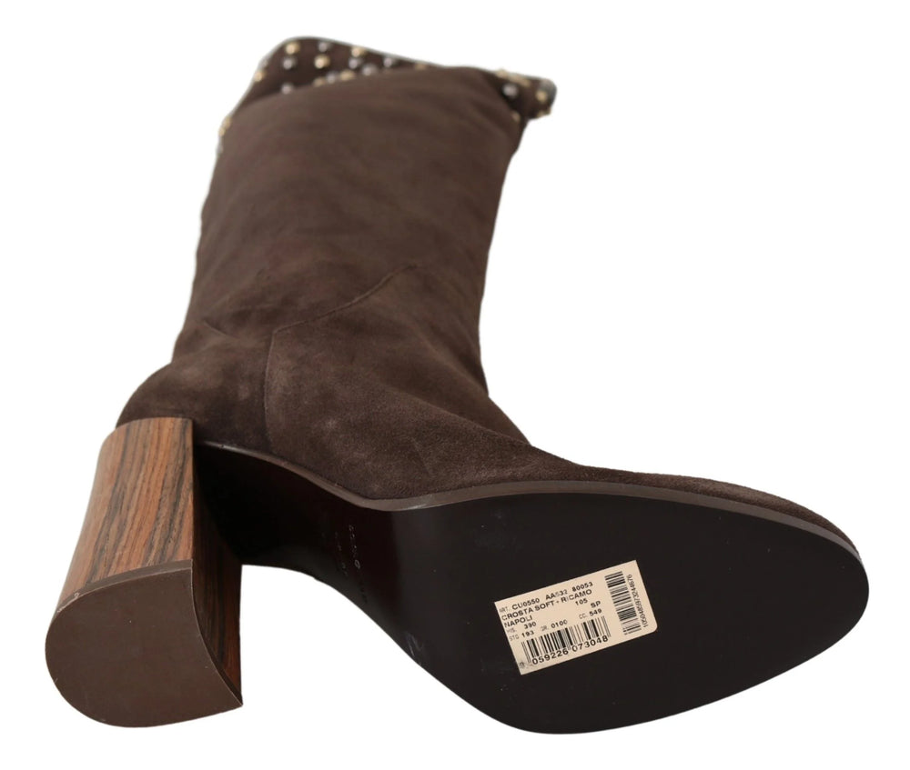 Dolce & Gabbana Brown Suede Studded Knee High Shoes Boots - EU39/US8.5