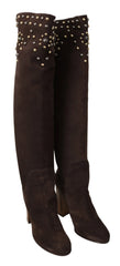 Dolce & Gabbana Brown Suede Studded Knee High Shoes Boots - EU39/US8.5