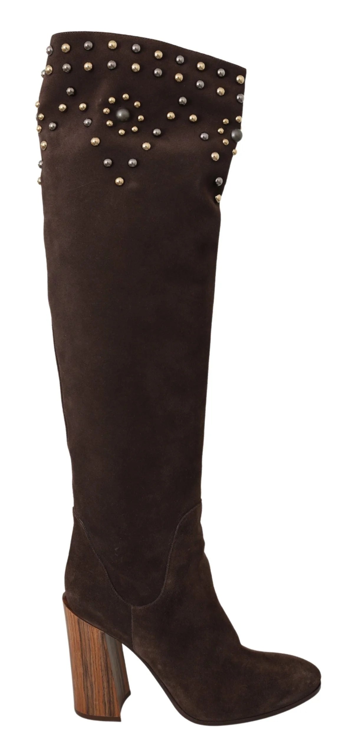 Dolce & Gabbana Brown Suede Studded Knee High Shoes Boots - EU39/US8.5