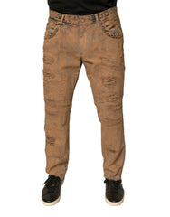 Dolce & Gabbana Brown Tattered Cotton Skinny Denim Jeans - IT52 | XL - Jeans