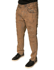 Dolce & Gabbana Brown Tattered Cotton Skinny Denim Jeans - IT52 | XL - Jeans