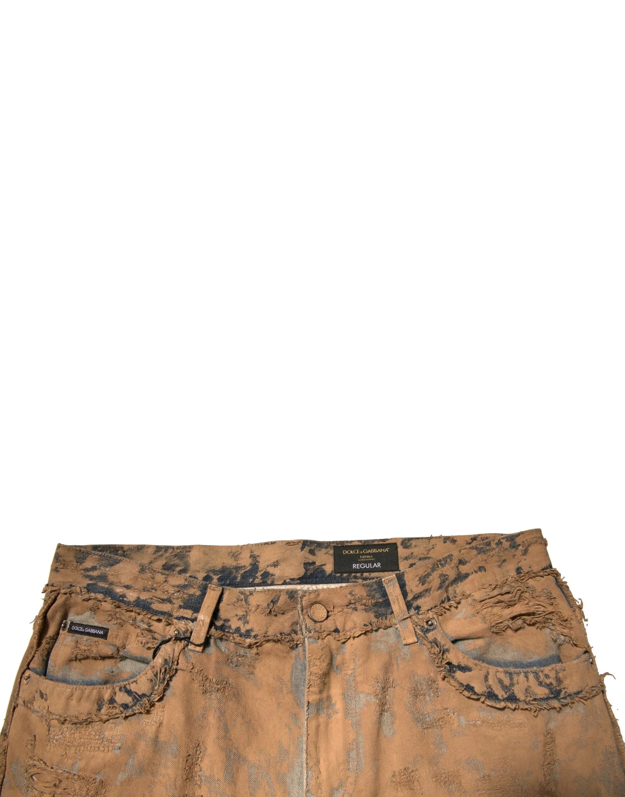 Dolce & Gabbana Brown Tattered Cotton Skinny Denim Jeans - IT52 | XL - Jeans