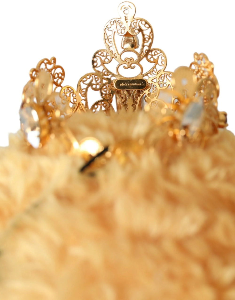Dolce & Gabbana Brown Teddy Bear Gold Crystal Crown Hair Band Diadem - Headbands