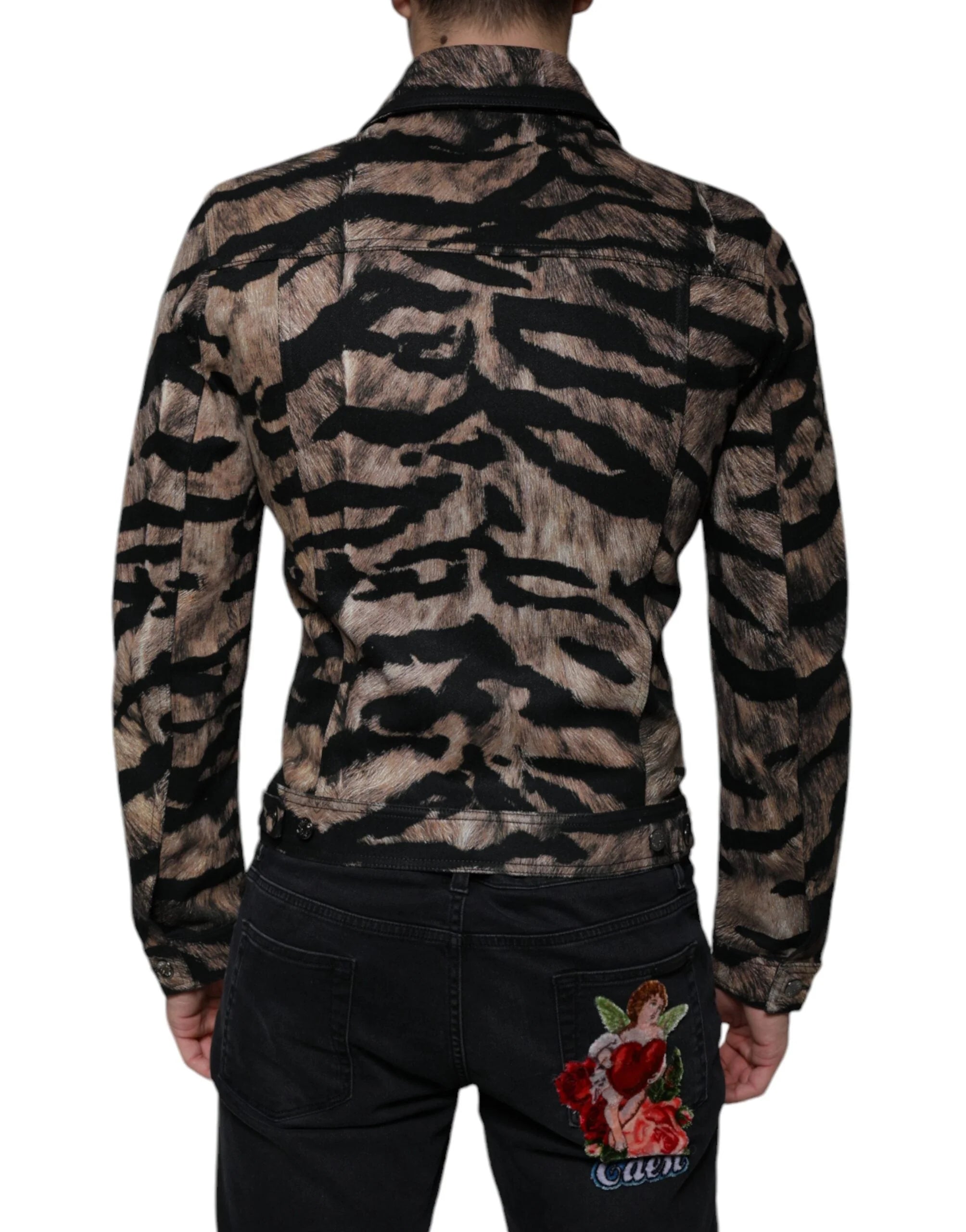 Dolce & Gabbana Brown Tiger Button Down Collared Jacket - IT48 | M - Coats & Jackets