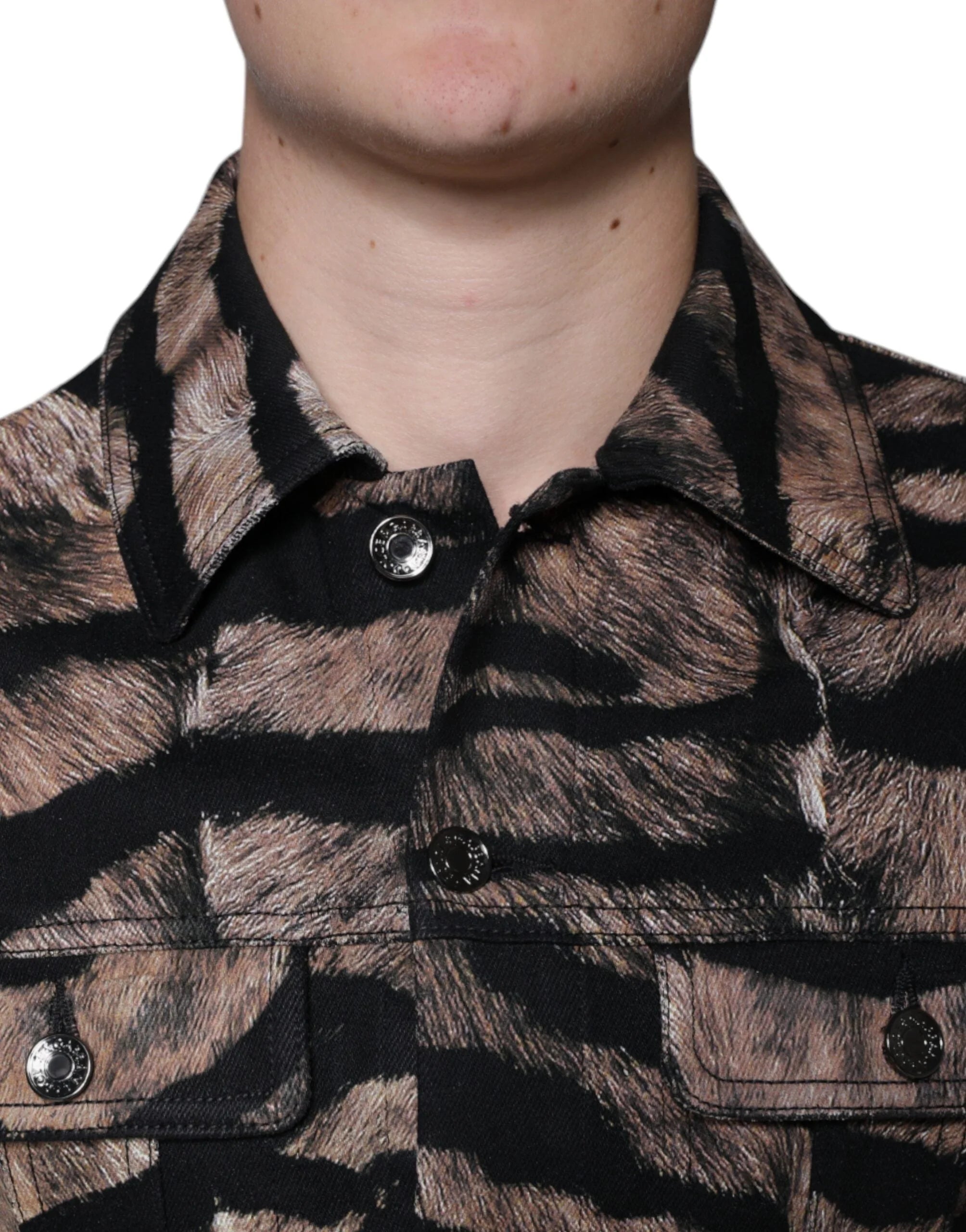 Dolce & Gabbana Brown Tiger Button Down Collared Jacket - IT48 | M - Coats & Jackets