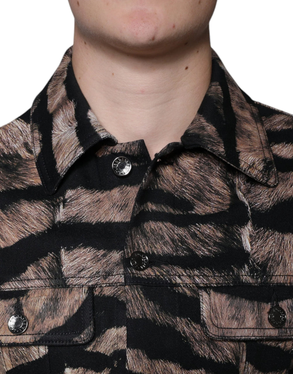 Dolce & Gabbana Brown Tiger Button Down Collared Jacket - IT48 | M - Coats & Jackets