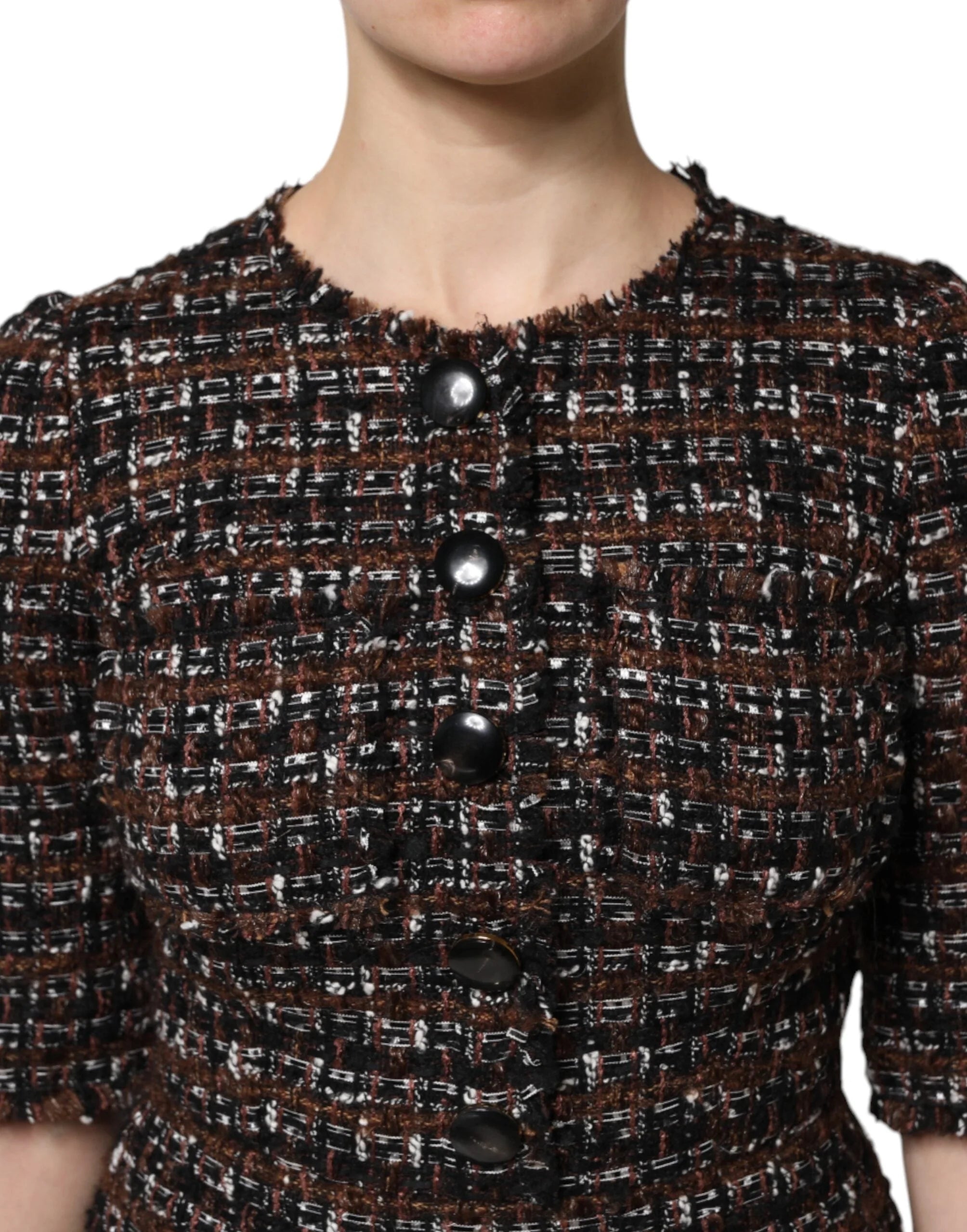 Dolce & Gabbana Brown Tweed Short Sleeves A-line Mini Dress - IT38 | XS - Dresses