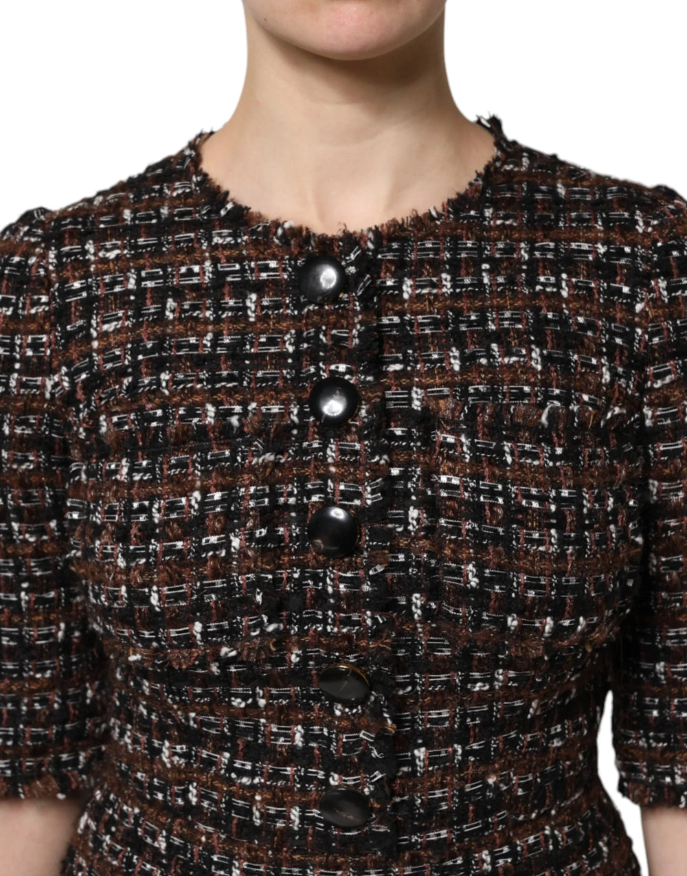 Dolce & Gabbana Brown Tweed Short Sleeves A-line Mini Dress - IT38 | XS - Dresses