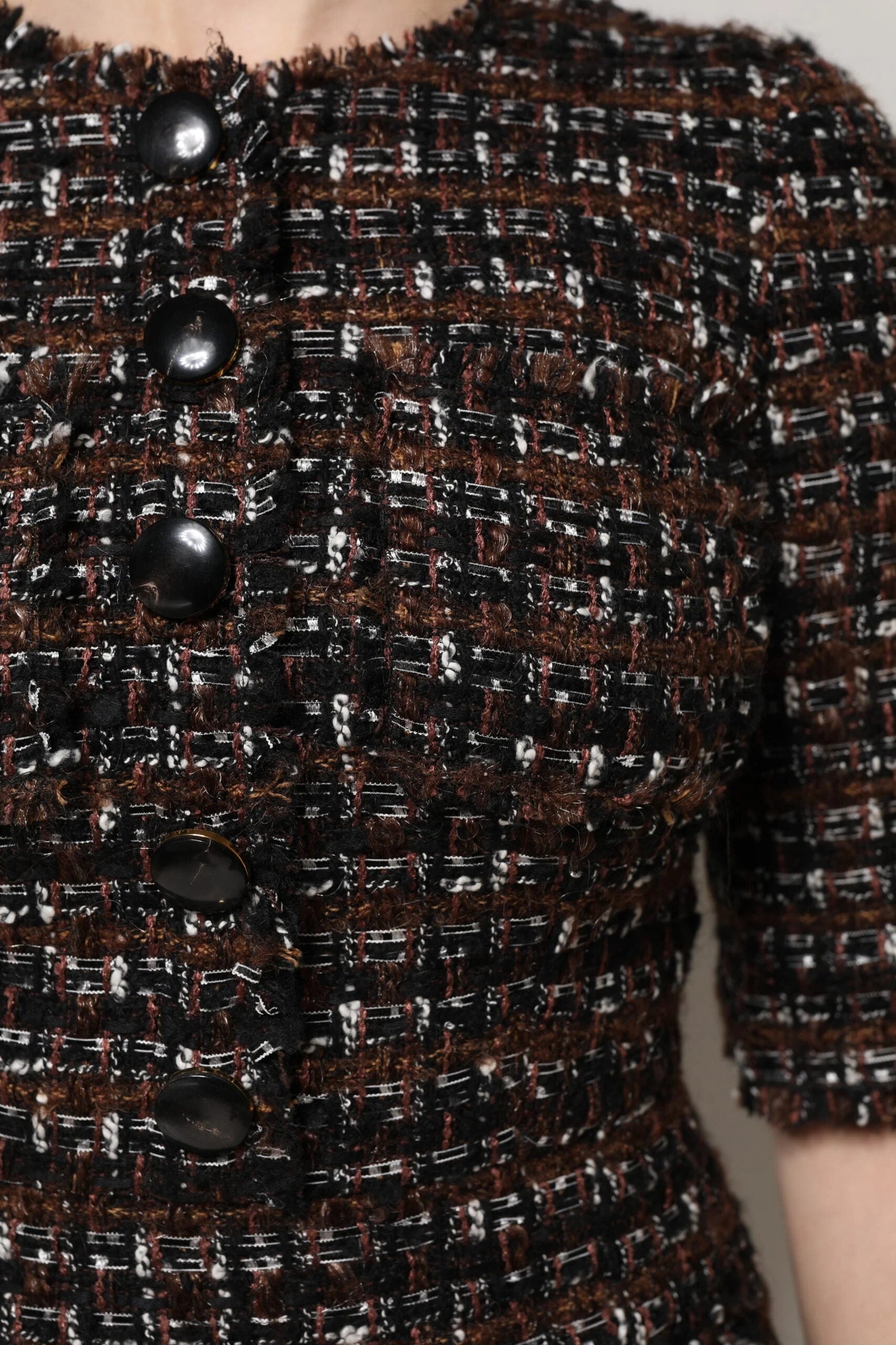 Dolce & Gabbana Brown Tweed Short Sleeves A-line Mini Dress - IT38 | XS