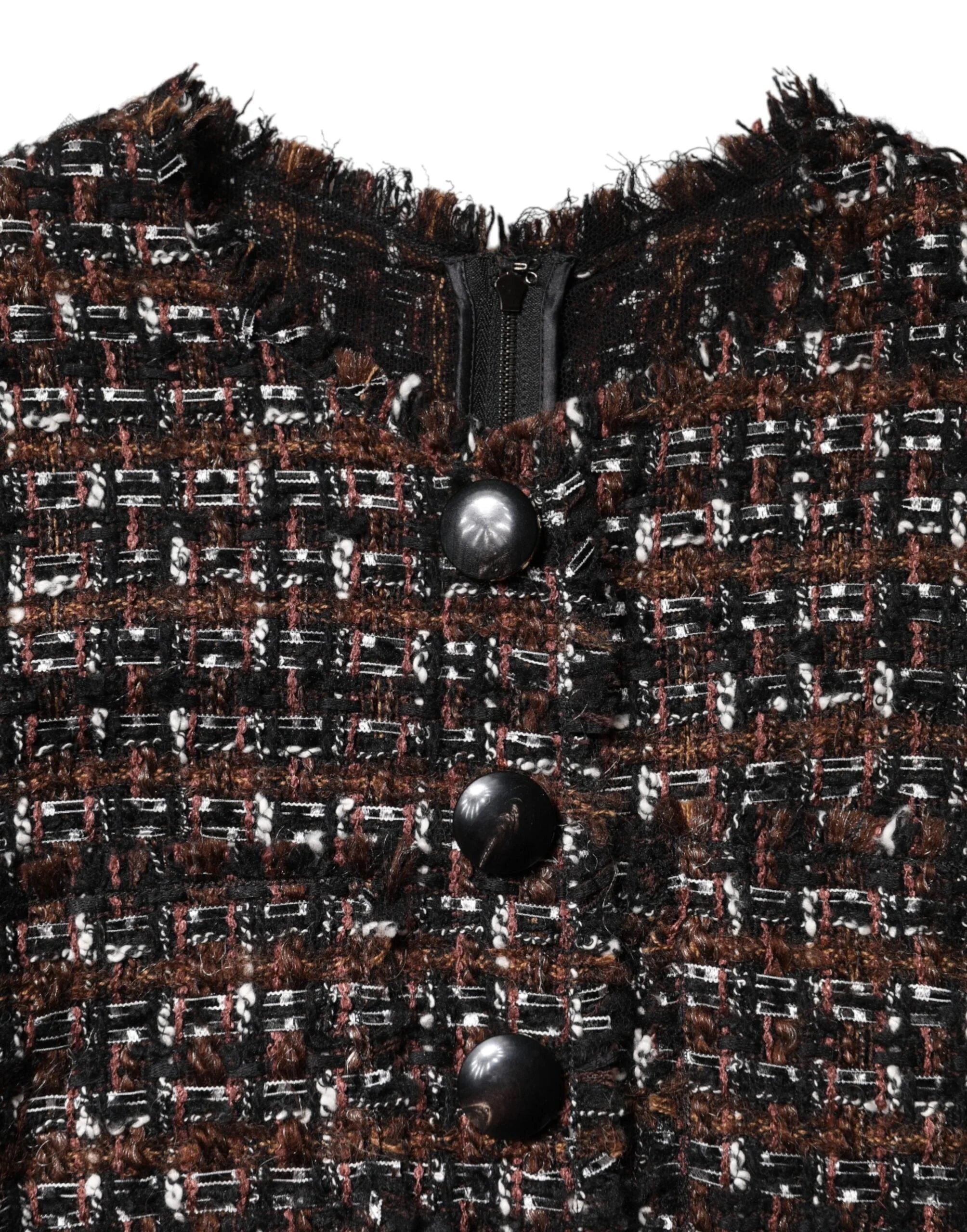 Dolce & Gabbana Brown Tweed Short Sleeves A-line Mini Dress - IT38 | XS