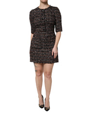 Dolce & Gabbana Brown Tweed Short Sleeves A-line Mini Dress - IT38 | XS