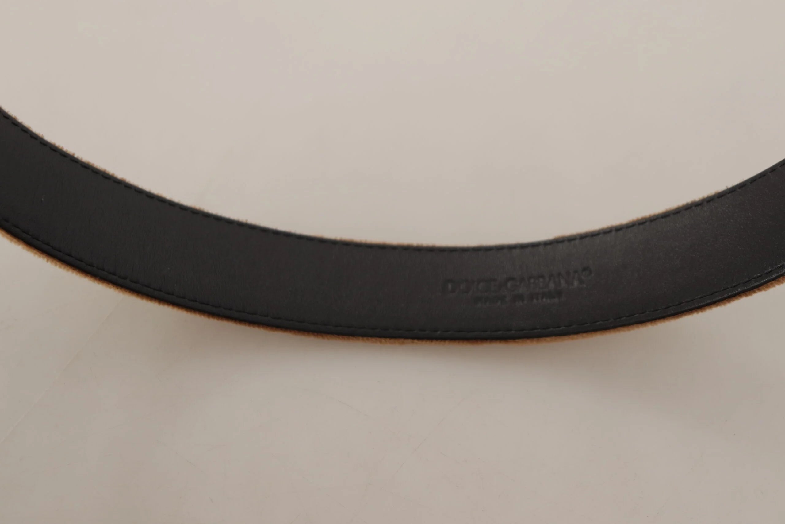 Dolce & Gabbana Brown Velvet Bronze Vintage Logo Metal Buckle Belt - 65 cm / 26 Inches - Belts