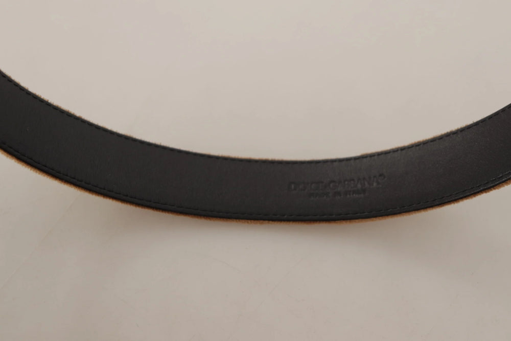 Dolce & Gabbana Brown Velvet Bronze Vintage Logo Metal Buckle Belt - 65 cm / 26 Inches - Belts