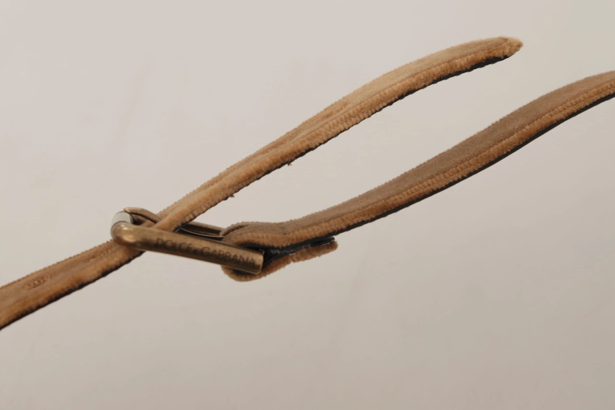 Dolce & Gabbana Brown Velvet Bronze Vintage Logo Metal Buckle Belt - 65 cm / 26 Inches - Belts