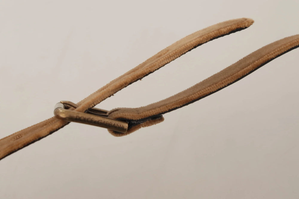 Dolce & Gabbana Brown Velvet Bronze Vintage Logo Metal Buckle Belt - 65 cm / 26 Inches - Belts