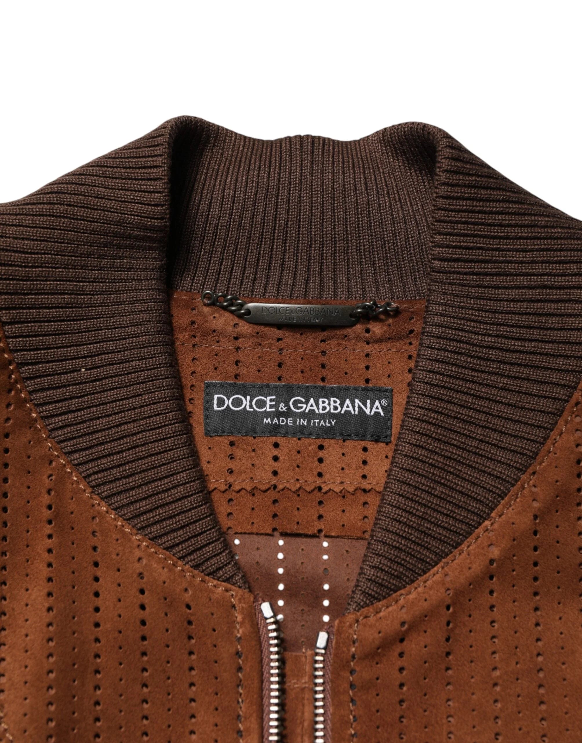 Dolce & Gabbana Brown Velvet Calfskin Full Zip Biker Jacket - IT50 | L