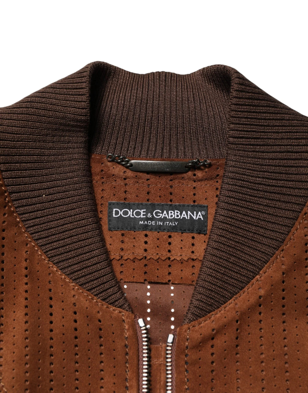 Dolce & Gabbana Brown Velvet Calfskin Full Zip Biker Jacket - IT50 | L