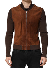Dolce & Gabbana Brown Velvet Calfskin Full Zip Biker Jacket - IT50 | L